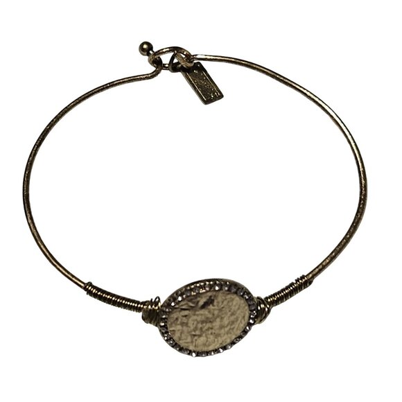 Canvas Antique Pendant Bangle Bracelet Rhinestone Gold Tone Fashion Jewelry - Picture 2 of 6